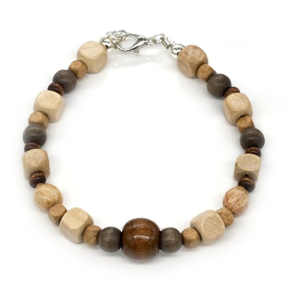 Bracelet with wooden beads and lobster clasp. - Picture 2 of 2